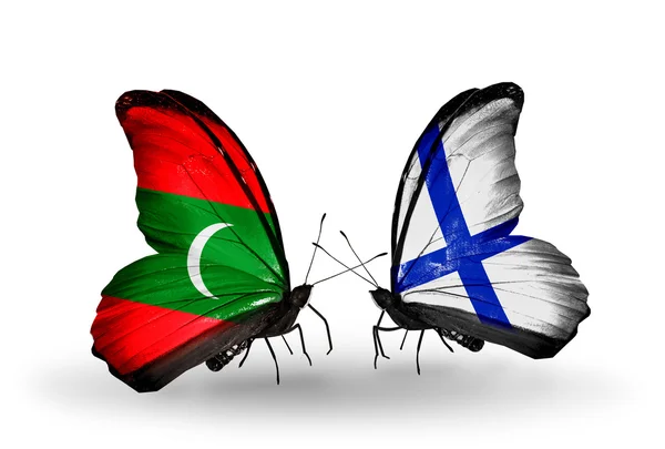 Motyle z flagami Malediwy i Finlandia — Zdjęcie stockowe