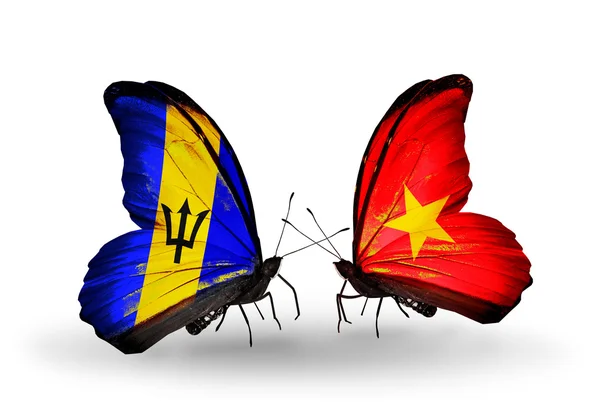 Barbados ve vietnam bayrakları taşıyan kelebekler — Stok fotoğraf