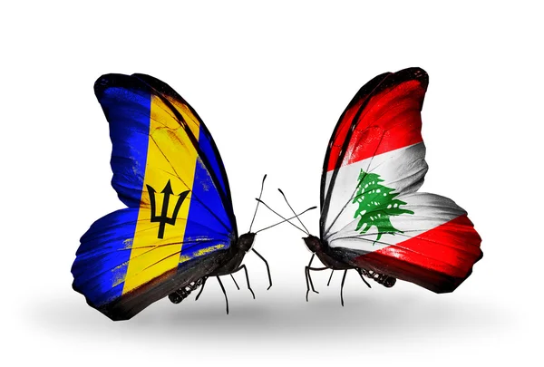 Mariposas con banderas de Barbados y Líbano —  Fotos de Stock