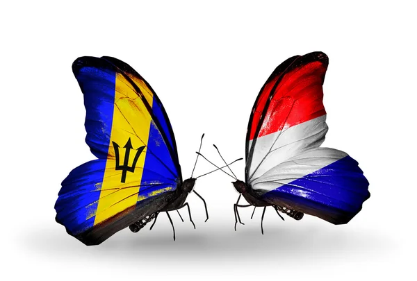 Mariposas con banderas de Barbados y Holanda — Foto de Stock