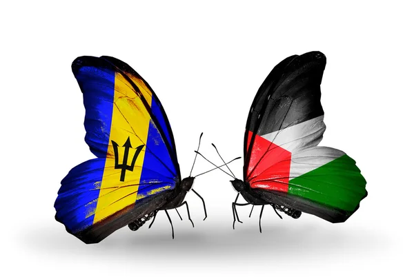 Motyle z Barbadosu i Palestyny flagi — Zdjęcie stockowe