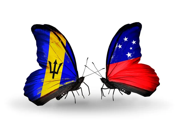 Mariposas con banderas de Barbados y Samoa —  Fotos de Stock