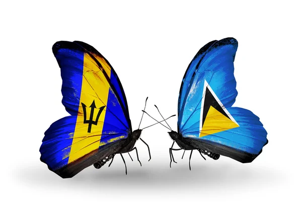 Kelebekler Barbados ve Saint Lucia bayraklı — Stok fotoğraf