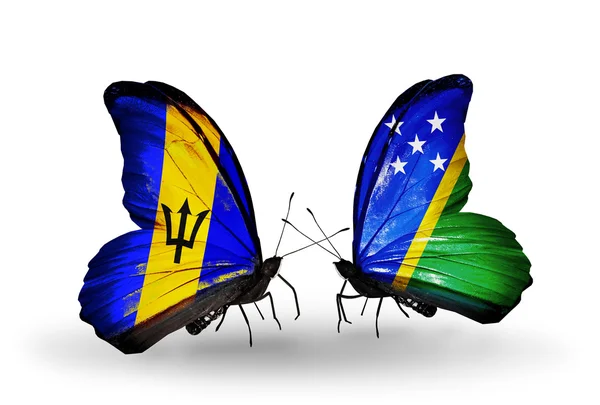 Kelebekler Barbados ve Solomon Adaları bayraklı — Stok fotoğraf