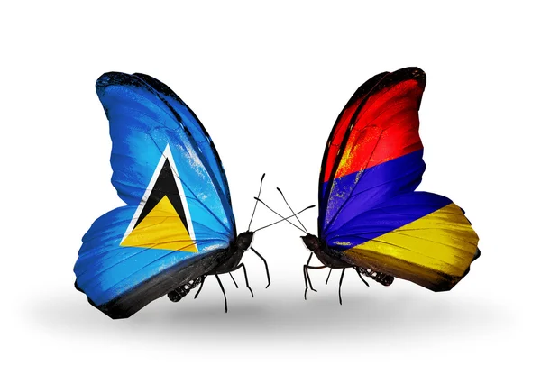 Two butterflies with flags on wings — Stock Photo, Image