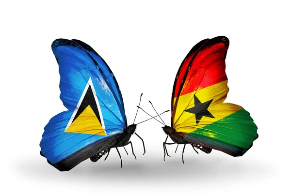 Two butterflies with flags on wings — Stock Photo, Image