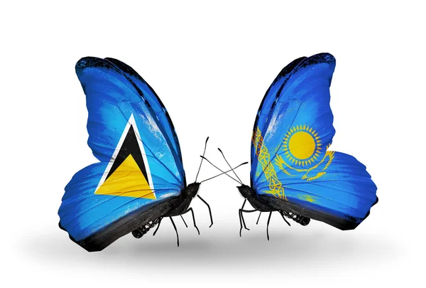 İki kelebek kanatları üzerinde bayraklı — Stok fotoğraf
