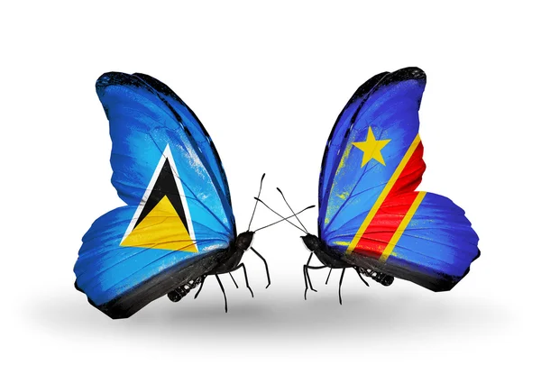 Two butterflies with flags on wings — Stock Photo, Image