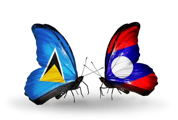 Two butterflies with flags on wings — Stock Photo, Image