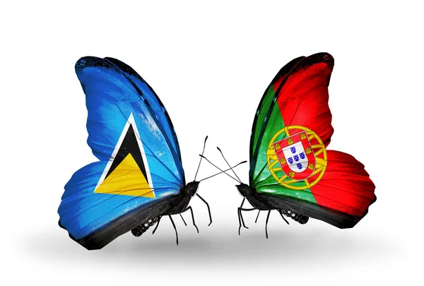 Duas borboletas com bandeiras nas asas — Fotografia de Stock