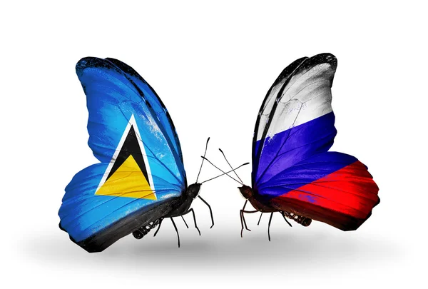 Zwei Schmetterlinge mit Fahnen auf Flügeln — Stockfoto