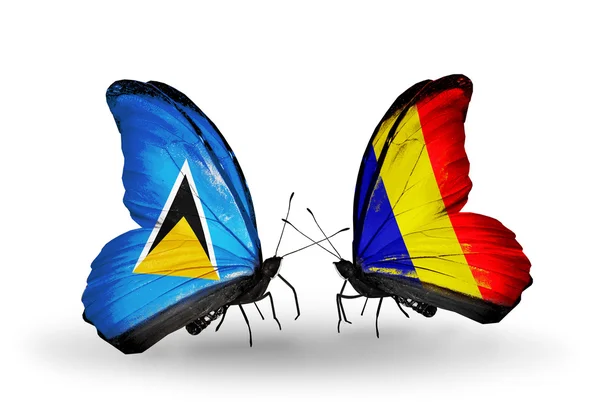 Two butterflies with flags on wings — Stock Photo, Image