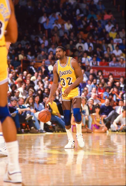 Earvin Magic Johnson Los Angeles Lakers Acción Durante Década 1980 — Foto de Stock