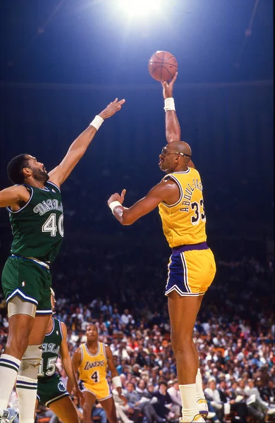 Los Angeles Lakers Legenda Kareem Abdul Jabbar Akci Nba Během — Stock fotografie