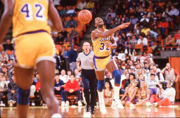 Earvin Magic Johnson Los Angeles Lakers Akcióban 1980 Években Kép — Stock Fotó