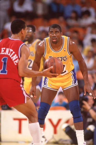 Earvin Magic Johnson Los Angeles Lakers Action 1980 Image Taken — Stock Photo, Image