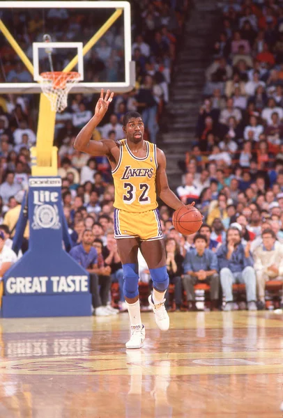 Earvin Magic Johnson Los Angeles Lakers Acción Durante Década 1980 — Foto de Stock