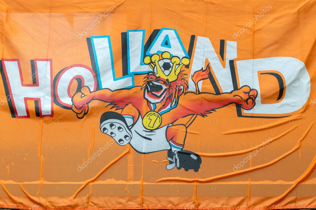 Close Up Holland Football Flag At Amsterdam The Netherlands 20-6-2021