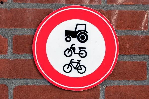 Sinal Rua Proibido Para Tratores Bicicletas Ciclomotores Amsterdã Holanda 2021 — Fotografia de Stock
