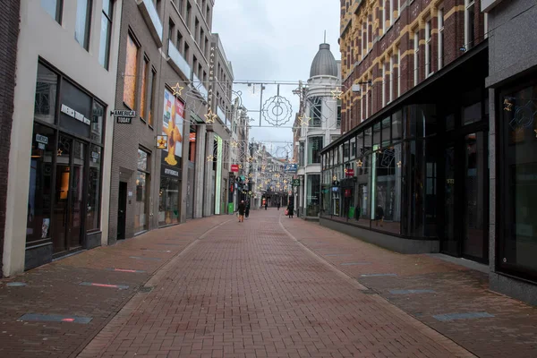 Leere Kalverstreet Während Der Sperrung Amsterdam Niederlande 2021 — Stockfoto