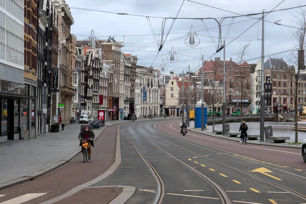 Lege Rokin Street Tijdens Afsluiting Amsterdam 2020 — Stockfoto