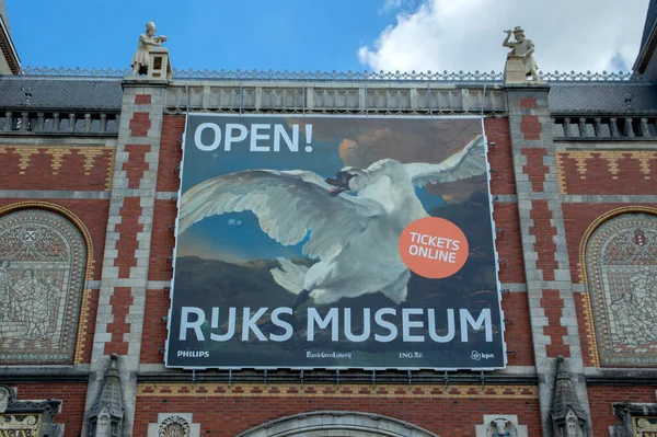 Billboard Rijksmuseum Museum Open Again Amsterdam Netherlands 2020 — Stock Photo, Image