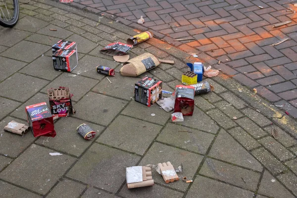 Feuerwerk Auf Der Straße Nächsten Tag Amsterdam Niederlande 2020 — Stockfoto