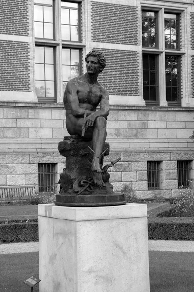 Mercurius Socha Zahradě Rijksmuseum Amsterdam Nizozemsko 2019 Černé Bílé — Stock fotografie