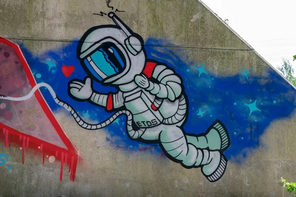 Close Space Man Graffiti Amsterdã Holanda 2020 — Fotografia de Stock