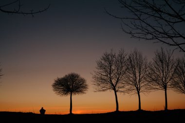 gün batımında yoga uygulamaları bir adam silüeti