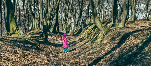 Niña con un juguete en el bosque —  Fotos de Stock