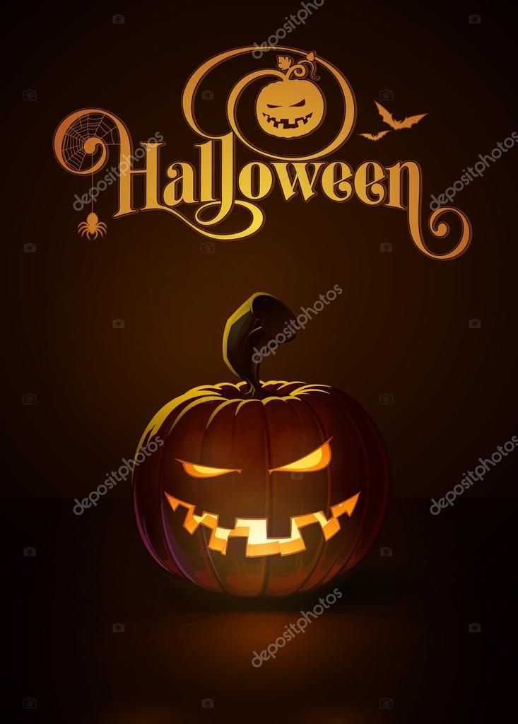 Vector illustration of a Mean n Toothy jack-o-lantern glowing in the dark. Included a custom typography 