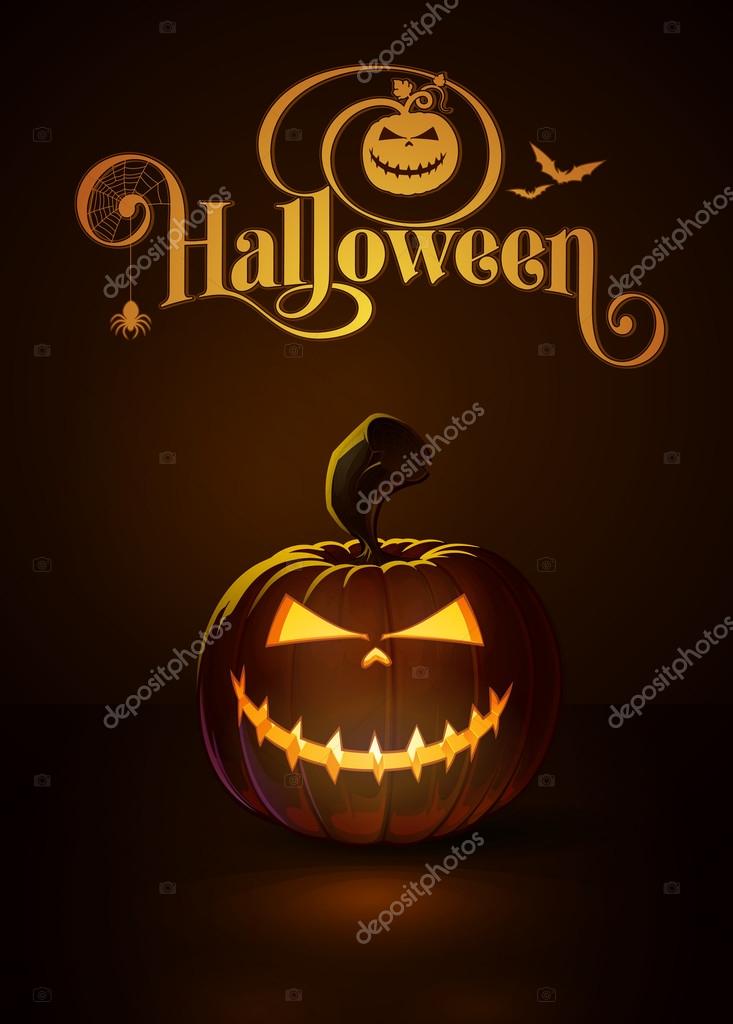 Vector illustration of a Mean Rag Doll jack-o-lantern glowing in the dark. Included a custom typography 