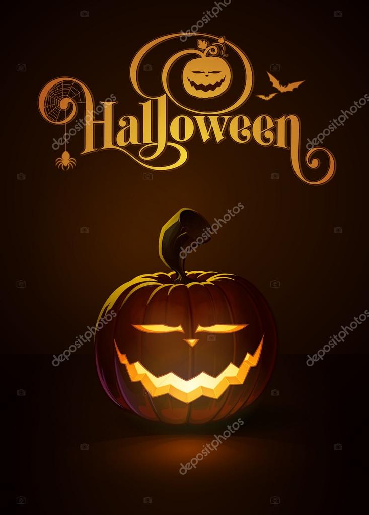 Vector illustration of a Saber Smile jack-o-lantern glowing in the dark. Included a custom typography 