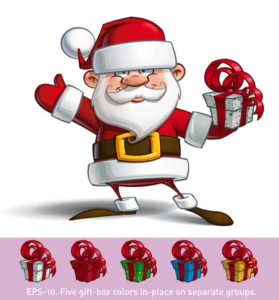 Feliz Santa - Saludo con regalos — Vector de stock