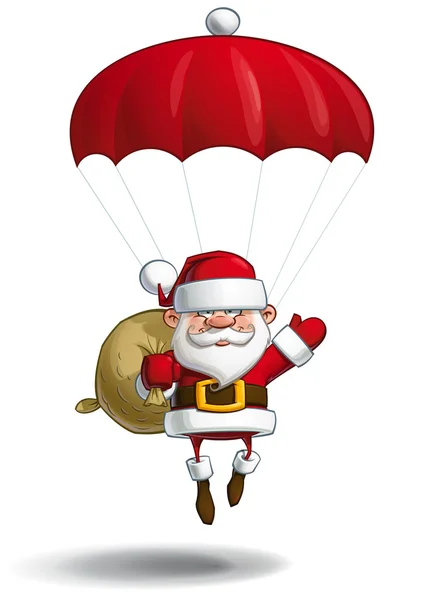 Happy Santa - Parachute Sack of Gifts — Stock Vector