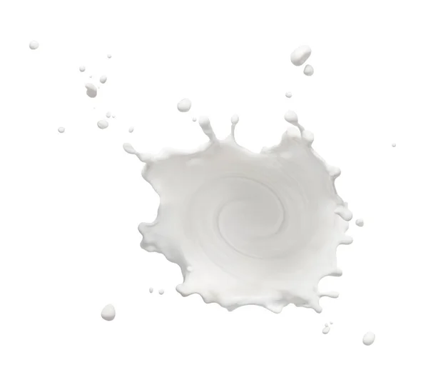 Πιτσιλιές Γάλακτος Που Στροβιλίζονται Απομονωμένες Λευκό Φόντο — Φωτογραφία Αρχείου