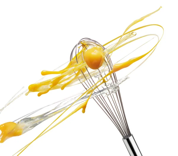 Whisk Beating Eggs Isolated White Background — Stock Photo, Image