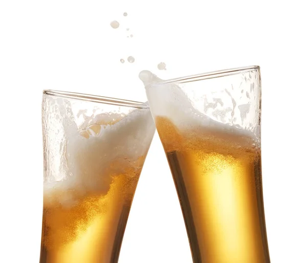 Two Glasses Beer Toasting Creating Splash — Stock Photo, Image