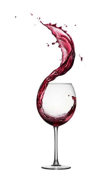 Verre Vin Rouge Éclaboussant Isolé Sur Blanc — Photo