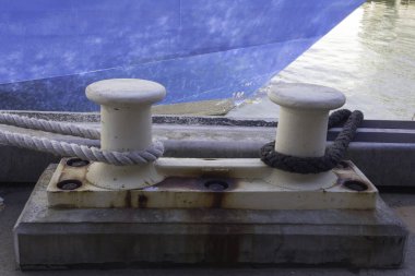 Bundle of rope on the ship mooring bollard, Perth Western Australia Australia.	