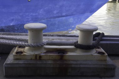 Bundle of rope on the ship mooring bollard, Perth Western Australia Australia.	