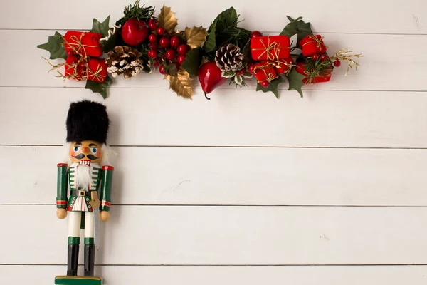 Interesante Hermoso Adornos Navidad Decoraciones Con Soldado Cascanueces Textura Superficie — Foto de Stock