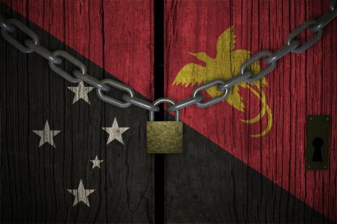 Covid-19 Coronavirus Papua Yeni Gine hapsi için karantina altına alınan kavramsal bileşim 3d.