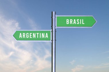 İki ülke arasındaki sınırların yönünü gösteren imza ARGENTINA, BRASIL, 3D render.