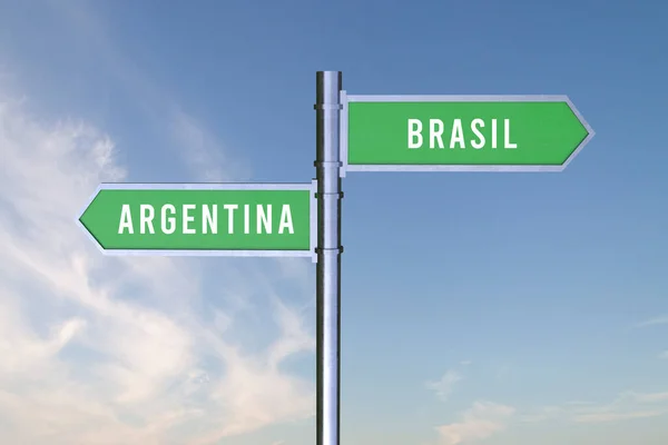 Firma Indicando Dirección Las Fronteras Entre Dos Países Argentina Brasil — Foto de Stock