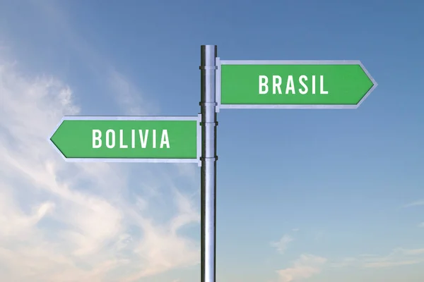 Firma Indicando Dirección Las Fronteras Entre Dos Países Bolivia Brasil — Foto de Stock
