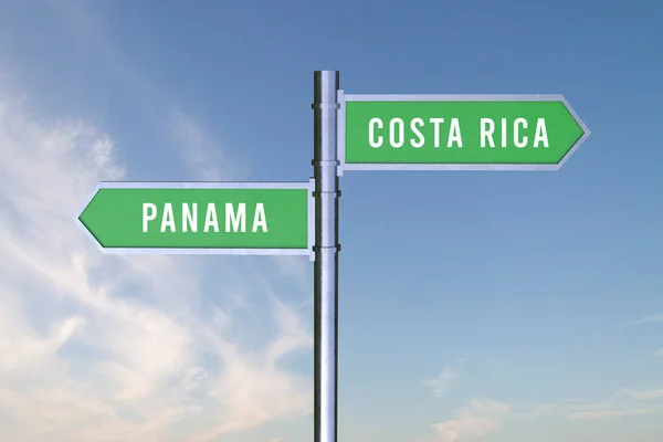 Firma Indicando Dirección Las Fronteras Entre Dos Países Panamá Costa — Foto de Stock