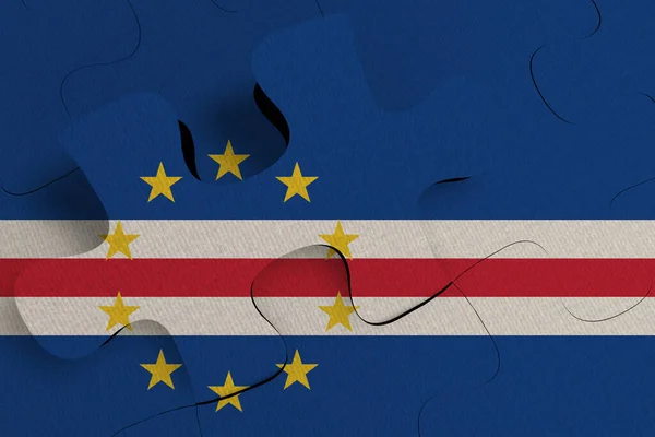 Состав Концепции Кризиса Интеграции Страны Cape Verde Flag Нарисованной Puzzle — стоковое фото