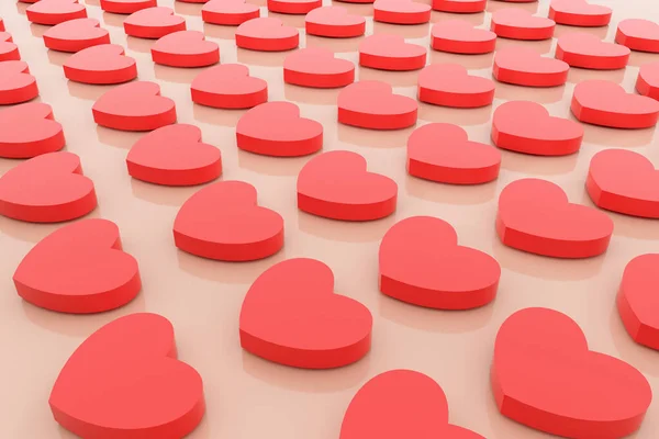 Czerwone Serca Odblaskowej Różowej Powierzchni Wzorze Walentynki Social Media Renderowania — Zdjęcie stockowe